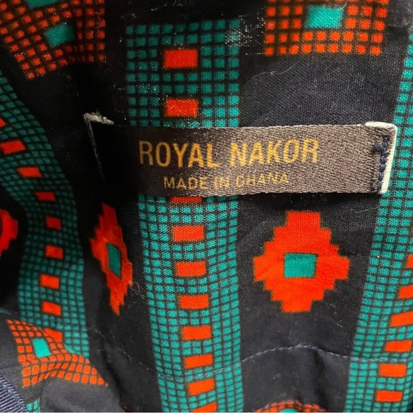 Royal Nakor Ghana Long Sleeve Button-Up Shirt L African Print Navy Red Turquoise - Picture 7 of 10